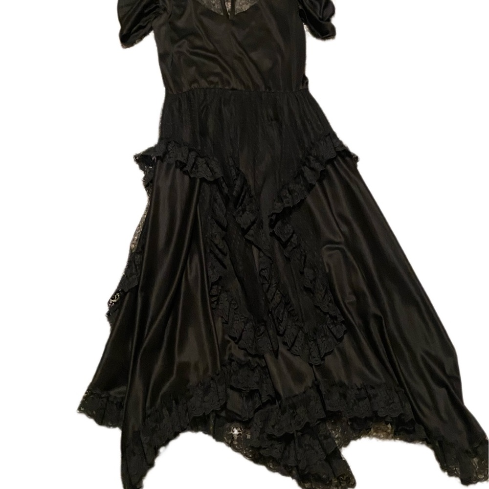 1980s Vintage Diamond Run Black Dress Jenny Ortega Style - Picture 2 of 8